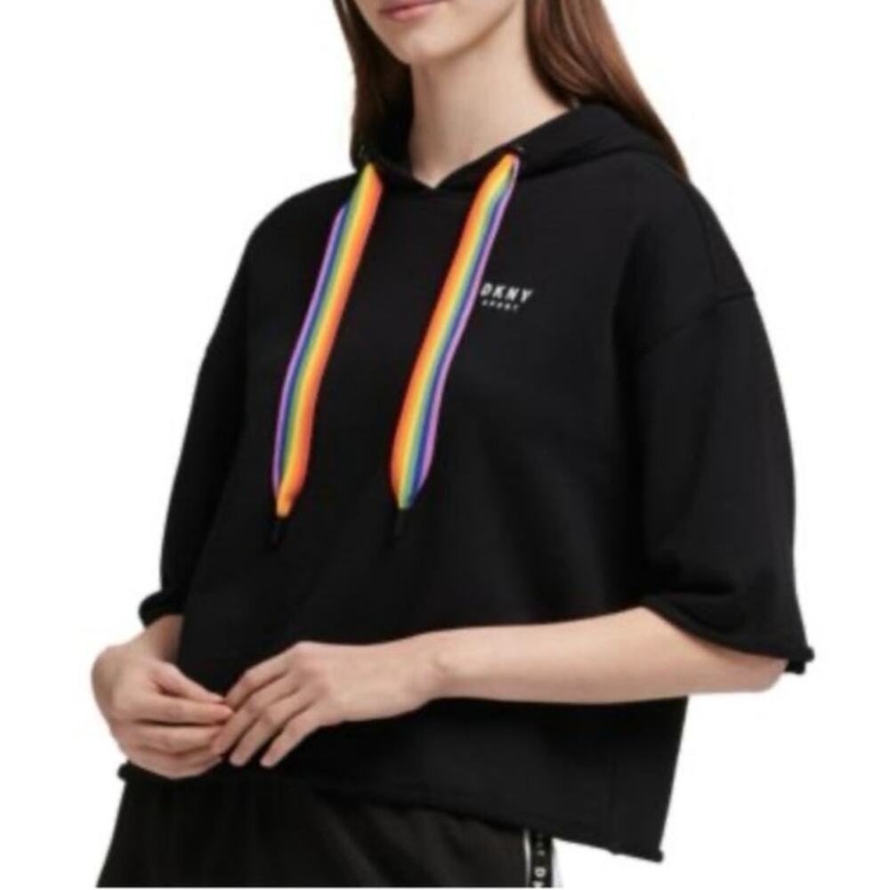 DKNY Sport Size Small Rainbow String Black Cropped Hoodie